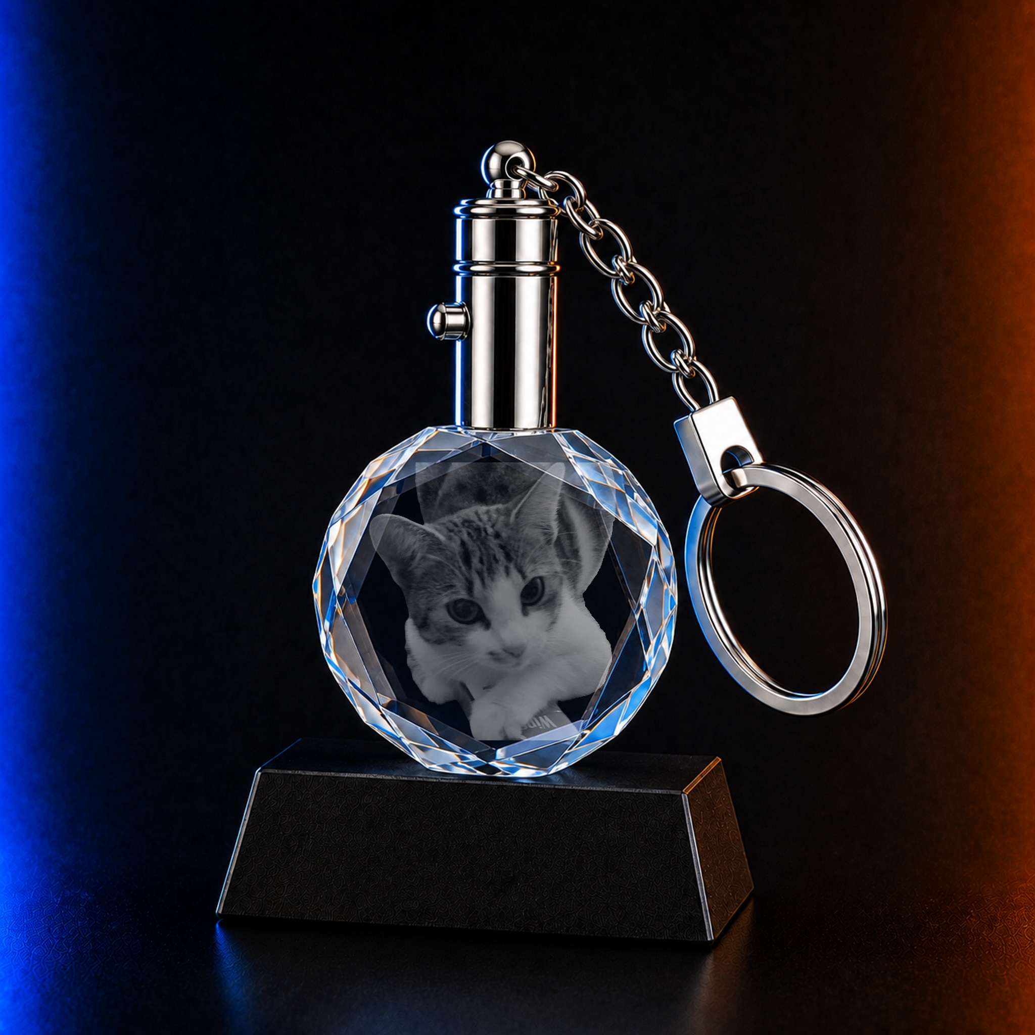 Faceted Round Crystal Keychain with Light