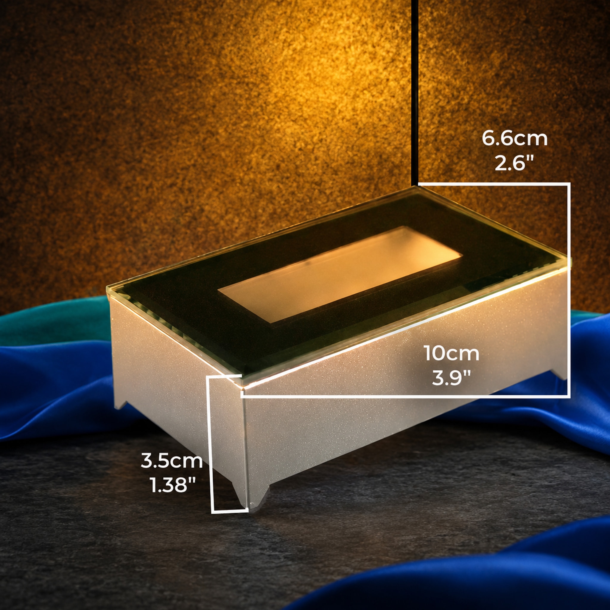 Rectangular silver LED light base for a compatible crystal