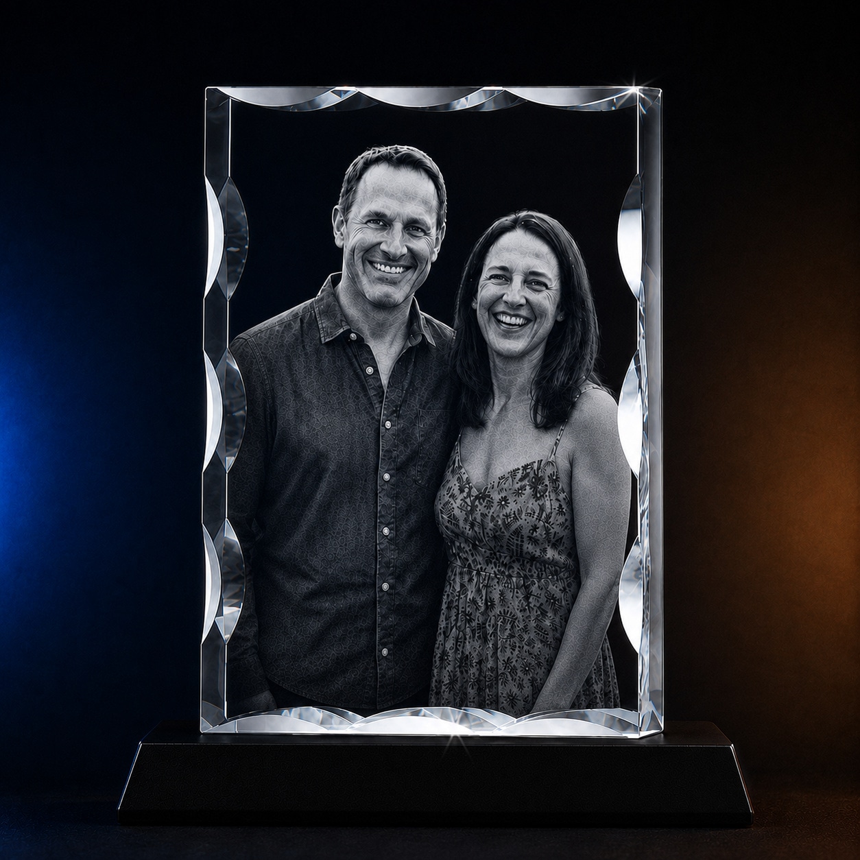 Personalized 3D Cut Crystal with custom laser-engraved photo